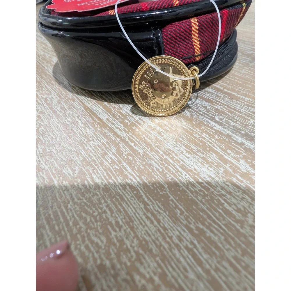 Vtg 1996 Sanrio Hello Kitty Red Plaid Tartan Coin Purse Pouch Gold Charm‎ NWT